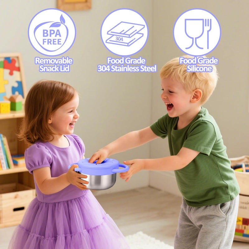 BUSOHA 2 Pack Stainless Steel Toddler Snack Cups - 9 OZ Spill-Proof Baby Snack Containers with Lid Travel Snack Containers for Kids Food Grade Silicone Dishwasher Safe - Image 4